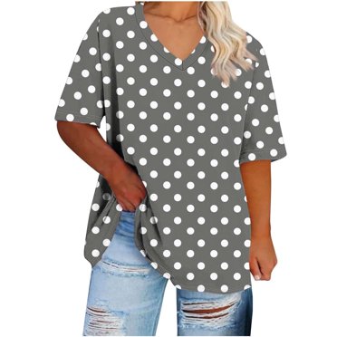 Lenpel Hauts pour Femmes Grande Taille Été Décontracté Manches Courtes Col en V T-Shirts Imprimés Tunique Ample Tee Blouses