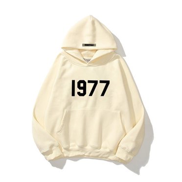 Fashion brand sweater high street loose fleece-lined 1977 words sweater men's and women's hoodies (Khaki, 2XL)