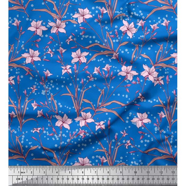 Soimoi Voile de Coton Feuilles & Azalée Imprimé Floral Couture Tissu Yard 42 Pouces de Large