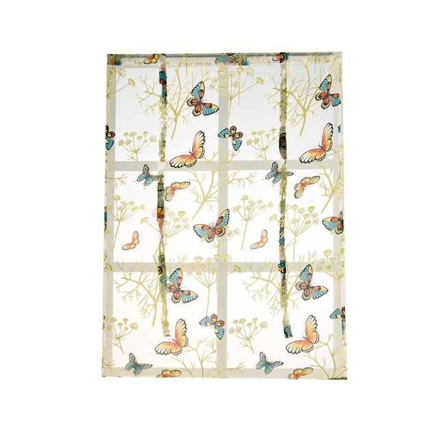 Rod Liftable Kitchen Bathroom Window Roman Curtain Floral Sheer Voile Valances