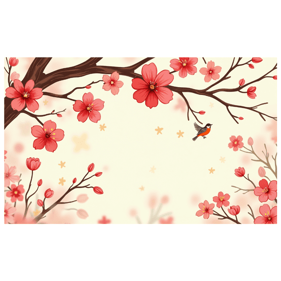 Cherry Blossom Themed Banner with Birds Lanterns and Hearts Background Decorations for Spring Festival Celebrations Party Photography Props Asian Themed Events Valentine Party Decor Backdrop