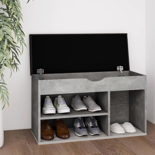 vidaXL Shoe Bench with Cushion Concrete Grey 80x30x47 cm Engineered Wood