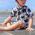 thumbnail image 2 of Infant Baby Boy Swimsuit with Hat Coconut Tree Short Sleeve  Neck Half Zipper One Piece Bathing Suit, 2 of 6