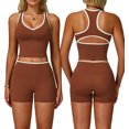 thumbnail image 1 of PISONIC Women Two Piece Workout Sets Color Block Backless Tank Top and High Waist Booty Lifting Shorts Gym Yoga Active Outfits, 1 of 6