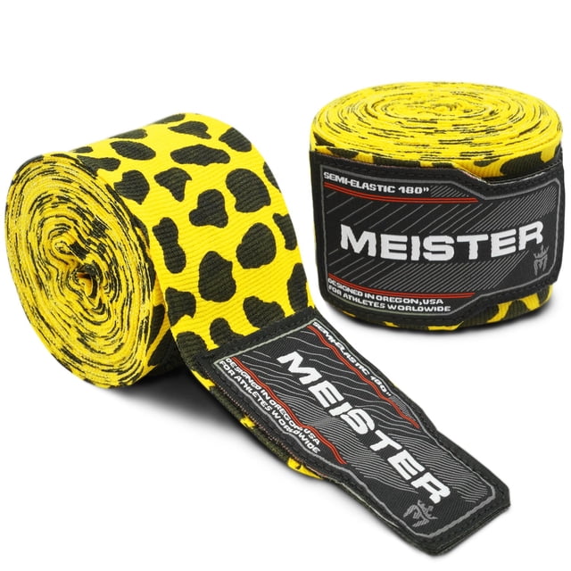 Meister Adult 180" Semi-Elastic Hand Wraps for MMA & Boxing (Pair) - Leopard Spots