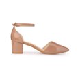 thumbnail image 3 of BLISSFUL STEP Women's Closed Pointed Toe Ankle Strap Low Block Heels Pumps Nude (Size 6), 3 of 8