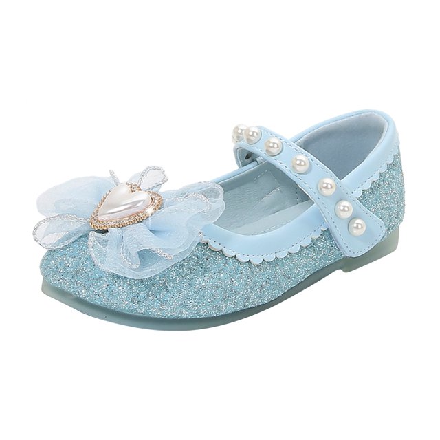 B91xZ Chaussures de Robe pour Petite Fille Mode Ballerines avec Nœud, Bleu 11.5
