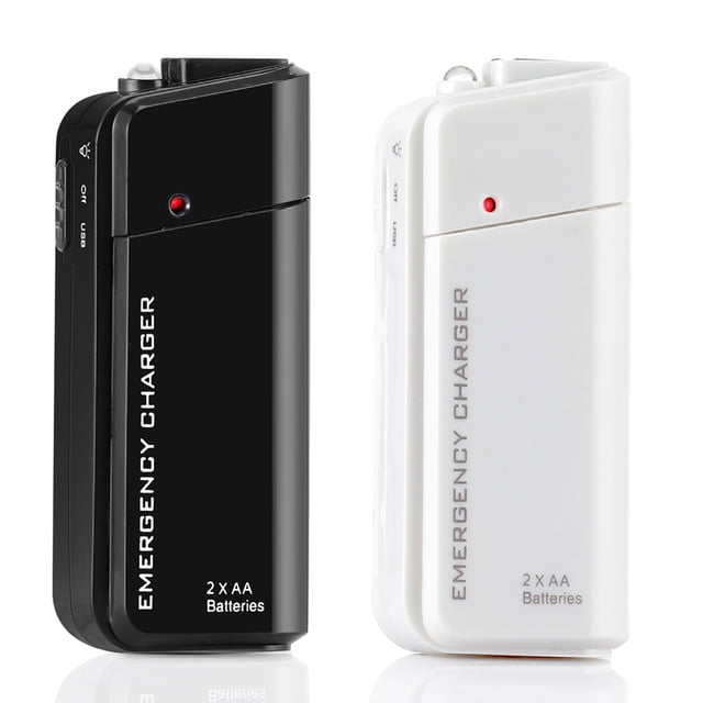 Smart Mini Battery Charger for 2 AA Rechargeable Batteries - USB Input (Batteries Not Included) 1 Pack White and 1 Pack Black