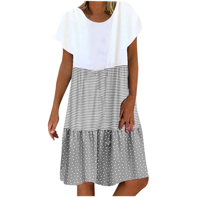 CHUANK Robes en Lin pour Femmes Été Grande Taille Manches Courtes Col en V Longueur Genou Robe Ample Décontractée Confortable Robe de Plage Soldes de Liquidation 2024