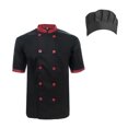 thumbnail image 1 of TopTie Unisex Short Sleeve Cooking Chef Coat Jacket with Adjustable Hat-black red-L, 1 of 5