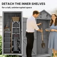 thumbnail image 4 of CoSoTower Remise de Jardin 30 Pouces x 21 Pouces x 71 Pouces, Remises et Rangement Extérieur Atelier Extérieur Cour Outil Utilitaire Maison de Rangement Résistante à l'Eau Couverture Toutes Saisons Toit en Flèche avec 3 Niveaux Étagères Gris, 4 of 7