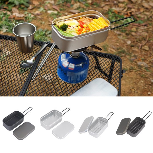 800ml Bento Box Anodizing Folding Handle Large Capacity Heat Resistant Aluminum Camping Bento Container Steaming Rack Outdoor Supply