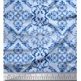 thumbnail image 1 of Soimoi Blue polyester Crepe Fabric Vector Design Damask Print Fabric by the Yard 52 Inch Wide, 1 of 3