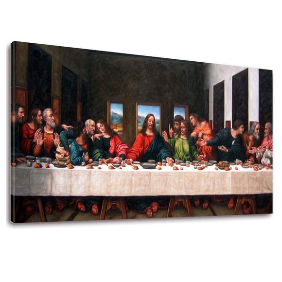 the Last Supper by by Leonardo Davinci- 20" x 40" Long Classic Painting Print Pictures Canvas Artwork Framed for Living Room Bedroom Home Office Decor