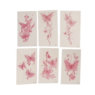 Unique Bargains Christmas 6 Pcs Realistic Fake Tattoos Butterfly Temporary Tatto for Adult Rose Red