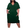 thumbnail image 1 of EQWLJWE Robes d'Été pour Femmes 2023 Robe Grande Taille pour Femmes Col en V Robes d'Été Décontractées avec Poche Genou Manches Courtes avec Poches, 1 of 5
