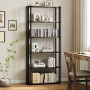 Ourlova 6 Tier Book Shelf Modern Tall Bookshelf Industrial Bookcase Corner Storage Organizer Free Standing Storage Shelving Unit for Bedroom Home Office Kitchen Living Room Black