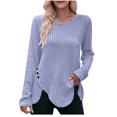 thumbnail image 1 of Timegard Hauts pour Femmes à Côtes à Manches Longues à Encolure Dégagée Chandail à Boutons d'Automne Décontracté Ample Hauts Chandail, 1 of 5
