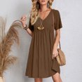 thumbnail image 4 of LOVZFMLL Robe d'Été pour Femme Décontractée Évasée à Manches Courtes, Col en V, à Étages, Ligne A, Fluide, Robe de Plage à Volants Longueur Genou, Robe Soleil Brun TTG, 4 of 9