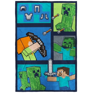 Minecraft Couverture en Peluche pour Enfants, 100 % Polyester
