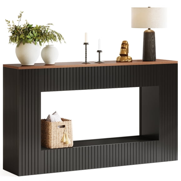 Fnova Table Console Moderne de 55 Pouces avec Rangement à 2 Niveaux, Table d'Entrée en Bois Style Ferme, Table Étroite pour Salon, Couloir, derrière le Canapé