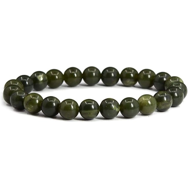 Angelstones Bracelet Extensible Unisexe en Perles Rondes de 8 mm en Néphrite Vert Foncé Naturel