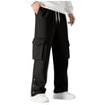 thumbnail image 1 of Lovzfmll Men's Solid Color Slit Hem Cargo Sweatpants, Elastic Drawstring Waist, Straight-Leg for Modern Style Black, 3XL, 1 of 5
