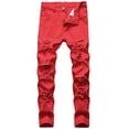 thumbnail image 1 of B91xZ Mens Ripped Jeans Distressed Patchwork Straight Leg Skinny Denim Pants,Red 38, 1 of 4