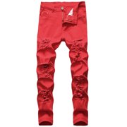 B91xZ Hommes et grands hommes Fit régulier Jeans Casual Loose Fit Jeans Denim Pantalons, Rouge 30