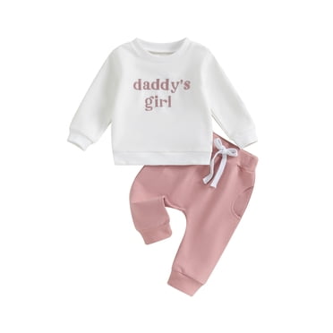 xiaxaixu Toddler Baby Girl Fall Clothes Letter Embroidery Print Long Sleeve Pullover Long Pants Outfit