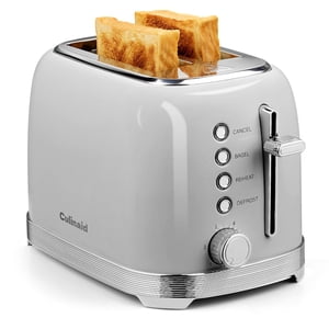 Culinaid Toaster 2 Slice Retro Stainless Steel with 1.5 Extra Wide Slots Bagel, Defrost, Reheat, Cancel Functions, 6 Bread Shade Settings, Removable Crumb Tray, Gray