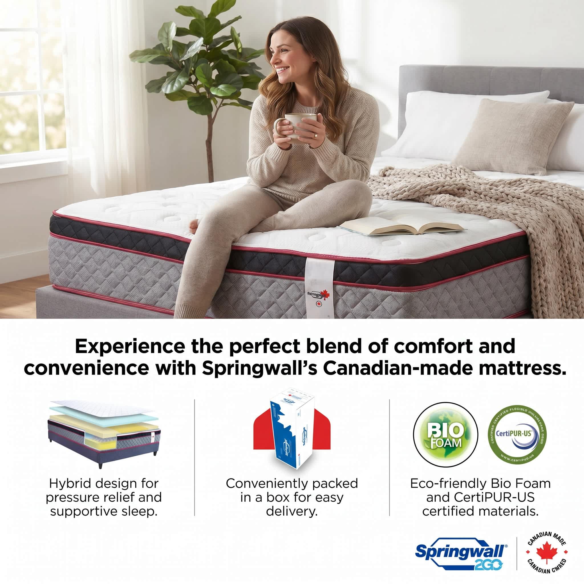 Springwall 13" En peluche Euro Top Pocket Coil Matelas (FAIT FRAIS à chaque fois) Expédié dans une boîte