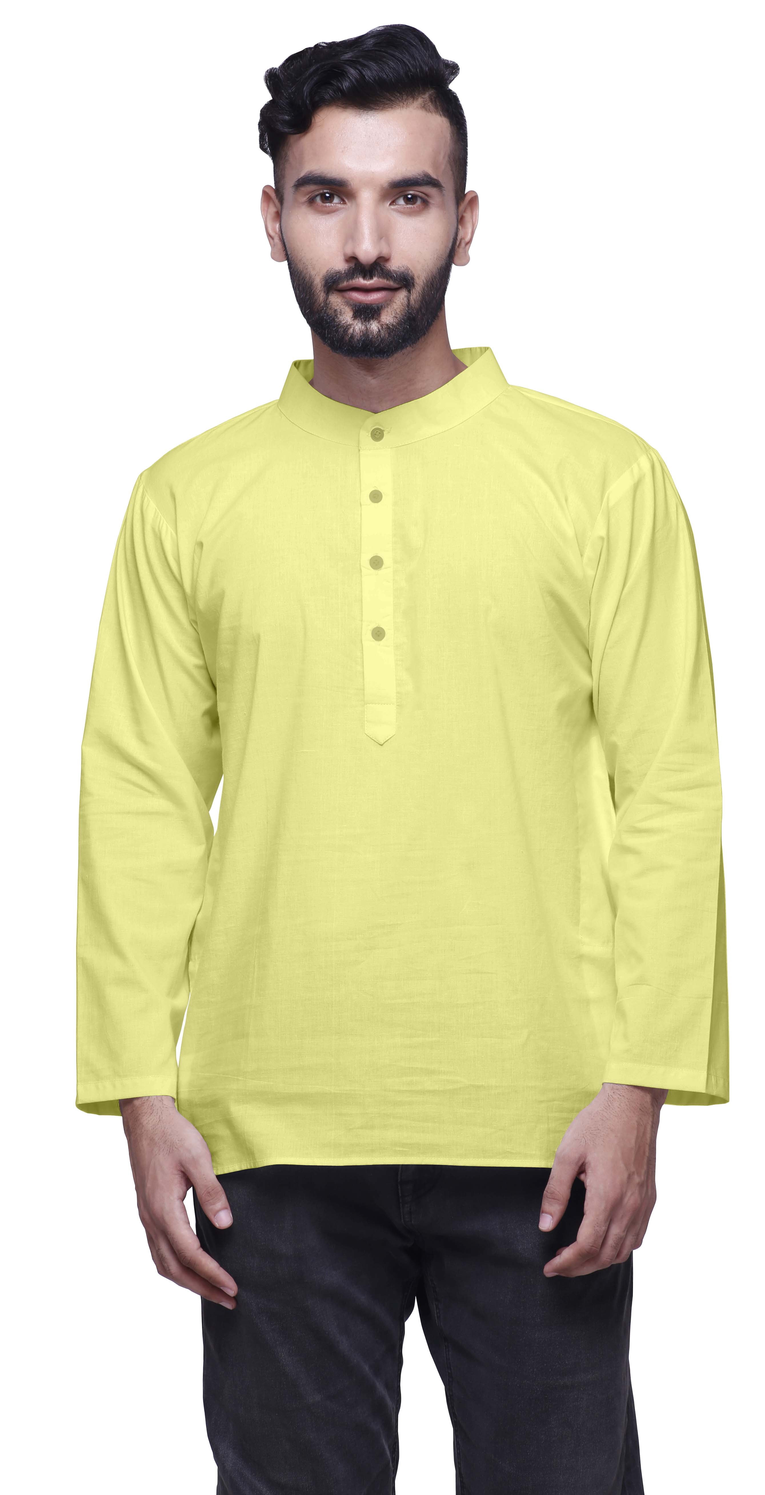 Atasi Kurta Court Uni à Manches Longues pour Hommes, Tenue Décontractée d'Été