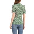 thumbnail image 3 of INSPIRE CHIC Women's Floral Print Rufle Button Up Puff Short Sleeves Blouse Top S Green-White, 3 of 7