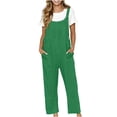 thumbnail image 2 of TMOYZQ Women's Cotton Linen Jumpsuits Casual Solid Color Loose Overalls Adjustable Straps Wide Leg Rompers with Pockets, 2 of 8