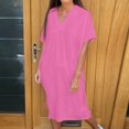 thumbnail image 1 of Ovzne Robes pour Femmes Robe Femme Robe Décontractée Unie à Col en V à Manches Courtes Robe Décontractée Robe d'Été à Manches Courtes Liquidation, 1 of 7