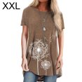 thumbnail image 1 of yingyy Femmes T-shirt Imprimé Casual Chemisier Manches Courtes Col Rond Top, Bleu, S Café XXL, 1 of 5