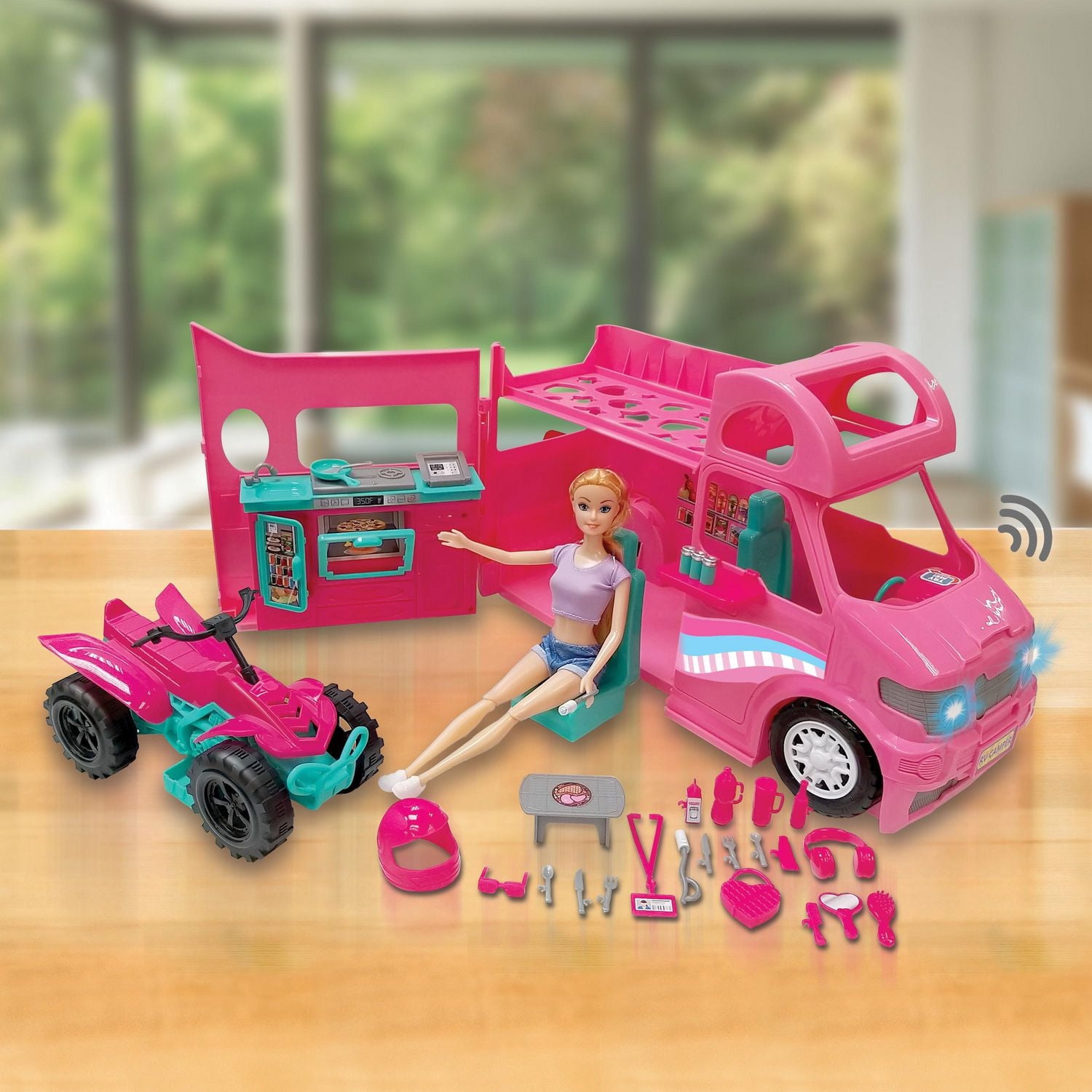 Kid Connection Ensemble De Jeu Autocaravane VR Avec Jeu De Poupée 11.5", 31 Pièces, Son Et Lumière