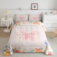 thumbnail image 1 of Erosebridal Pink Butterfly Bedding ToddlerComforter Set, Colorful Rose Flower Down Comforter, Princess Room Decor, Reversible, 1 of 8