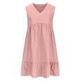 thumbnail image 4 of Yuyuzo Robes d'Été pour Femmes Sans Manches à Col en V Mini Robe T-Shirt Plissée à Volants Fluide Plage Vacances Robes d'Été, 4 of 6