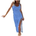 thumbnail image 1 of Womens Sleeveless Tight Maxi Dress Side Slit Drawstring Ruched Slim Fit Tank Dress U Neck Summer Club Beach Sun Dresses, 1 of 5