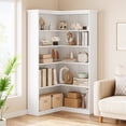 thumbnail image 1 of L Shaped Corner Bookshelf 5 Tier Large Wood Display Bookshelf 90° Corner Standing Bookcase, 1 of 7