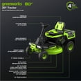thumbnail image 2 of Greenworks 80V 30" Cordless Riding Lawn Tractor, (4) 6.0Ah Batteries and 600W Charger, 2 of 14