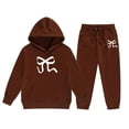thumbnail image 4 of GDREDA Girls Sets 2 Piece Outfits Spring Children's Hoodie Set With Bow Print Coffee,3-4Years, 4 of 4