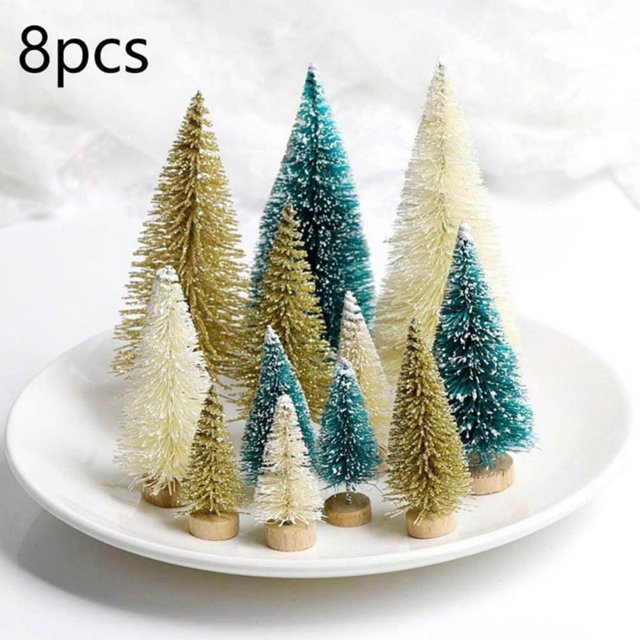 8Pcs Mini Christmas Trees Snowy Pine Party Ornament Holiday Decoration