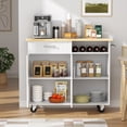 thumbnail image 4 of Walsunny 42" Kitchen Island Cart with Storage,Rolling Kitchen Island Side Table on Wheels with Large Worktop,Storage Cabinet,Towel Rack and Drawers,White, 4 of 9