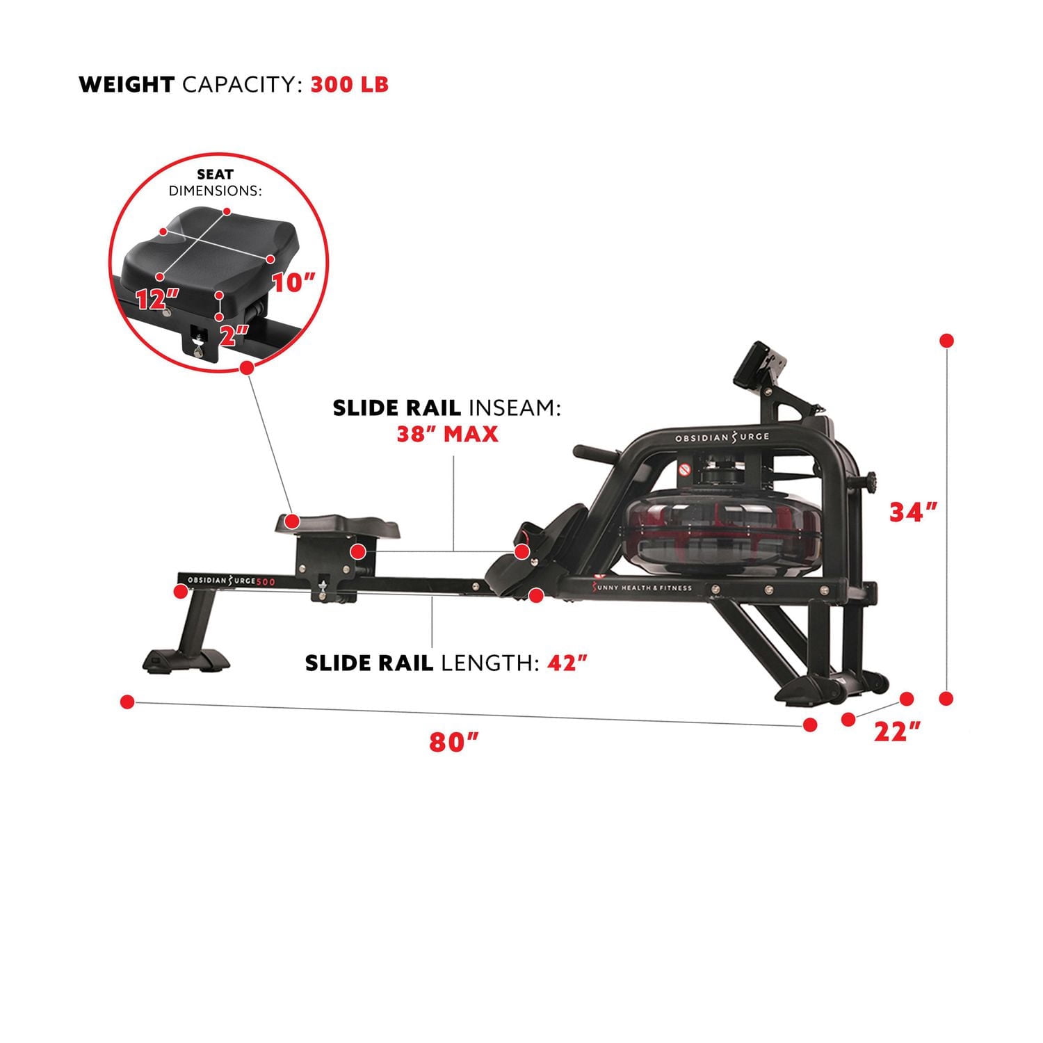 Sunny Santé et Fitness Rameur de rameur d'eau w / Moniteur LCD - Obsidian SF-RW5713