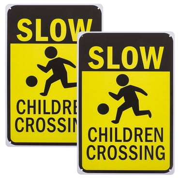 KAKOWELY 2pcs Slow Children Crossing Signs iron Road Signs Kids Safety Slow Down Warning Signs for Streets Schools Parks and Neighborhoods,11.81"X7.87"X0.08"