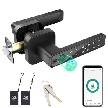FITNATE Serrure de Porte Intelligente à Empreinte Digitale, Levier d'Entrée Sans Clé avec Application, Carte IC, Code, Clé et Déverrouillage Biométrique pour Chambre, Maison, Hôtel, Bureau, Appartement