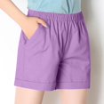 thumbnail image 1 of Ovticza Shorts en Lin pour Femmes Taille Élastique Décontractée Shorts de Plage Confortables avec Cordon Violet 3TG, 1 of 6